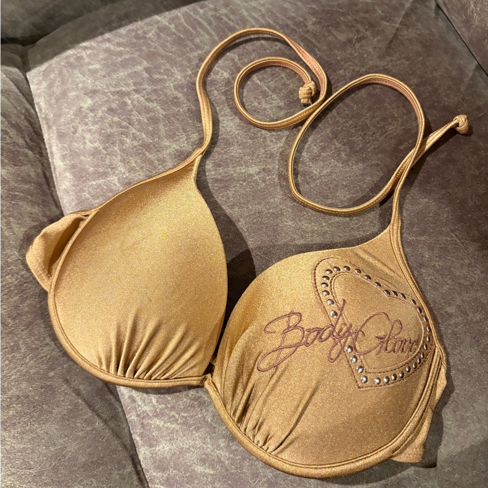 Vintage NWT! Body Glove Gold Shimmer Push-Up Swim Bra with Heart Detail